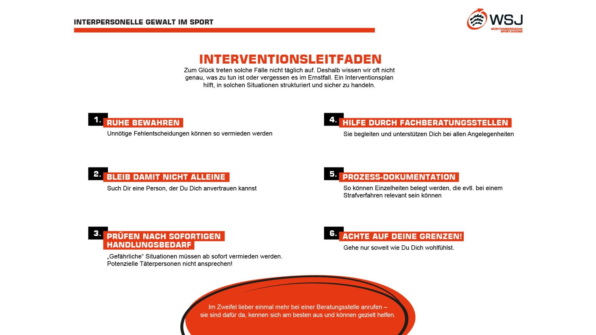 SVW Aktionswoche Kinder- und Jugendschutz Part 4: Wenn im Sport Gewalt vermutet oder erlebt wird, ist schnelles und überlegtes Handeln entscheidend. Ein klarer Leitfaden hilft dabei, Ruhe zu bewahren und Betroffene bestmöglich zu schützen.